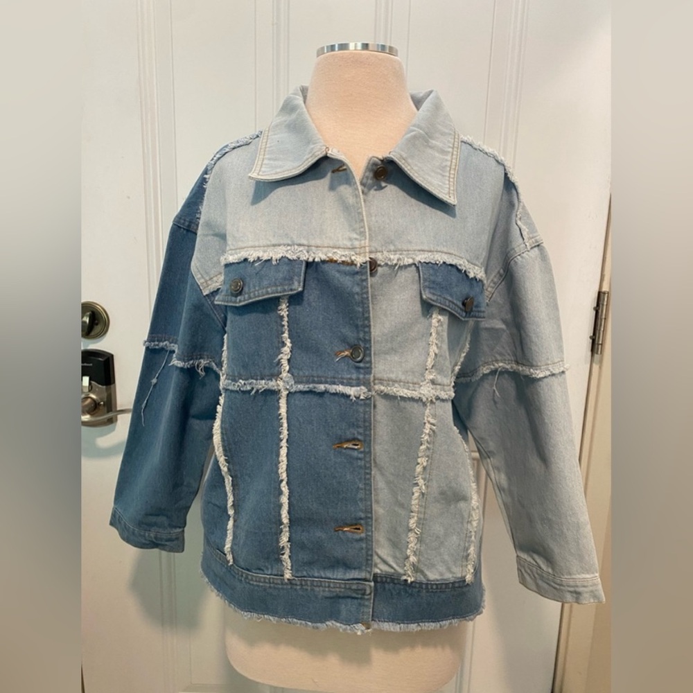 Women’s Denim Patchwork Jean Jacket Medium - image 1